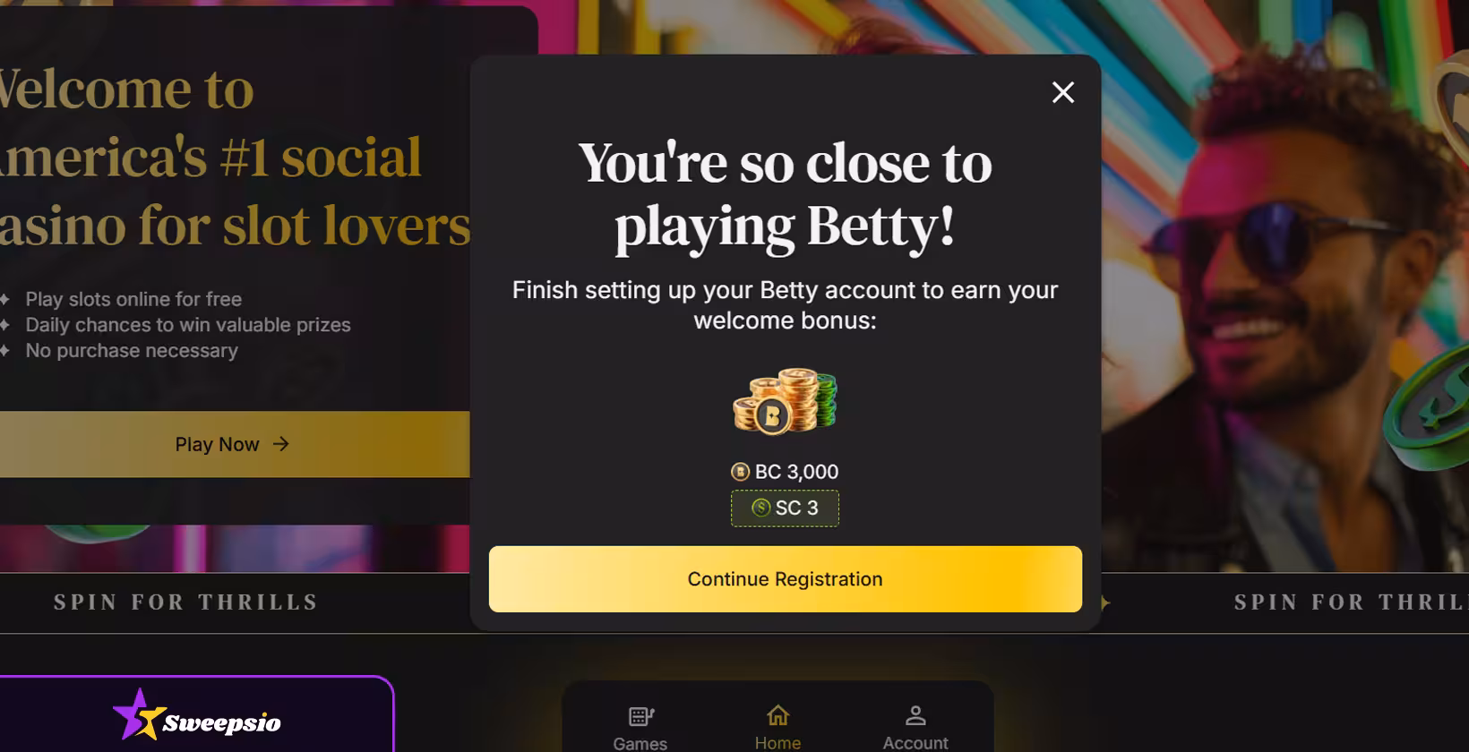 betty sweeps welcome bonus