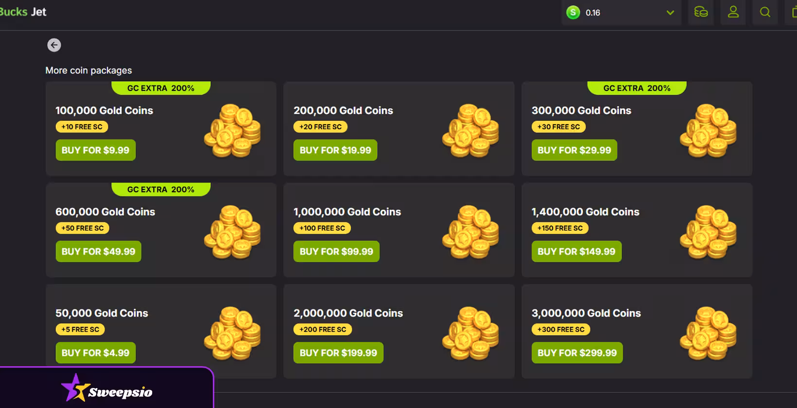 bucksjet casino coin packages