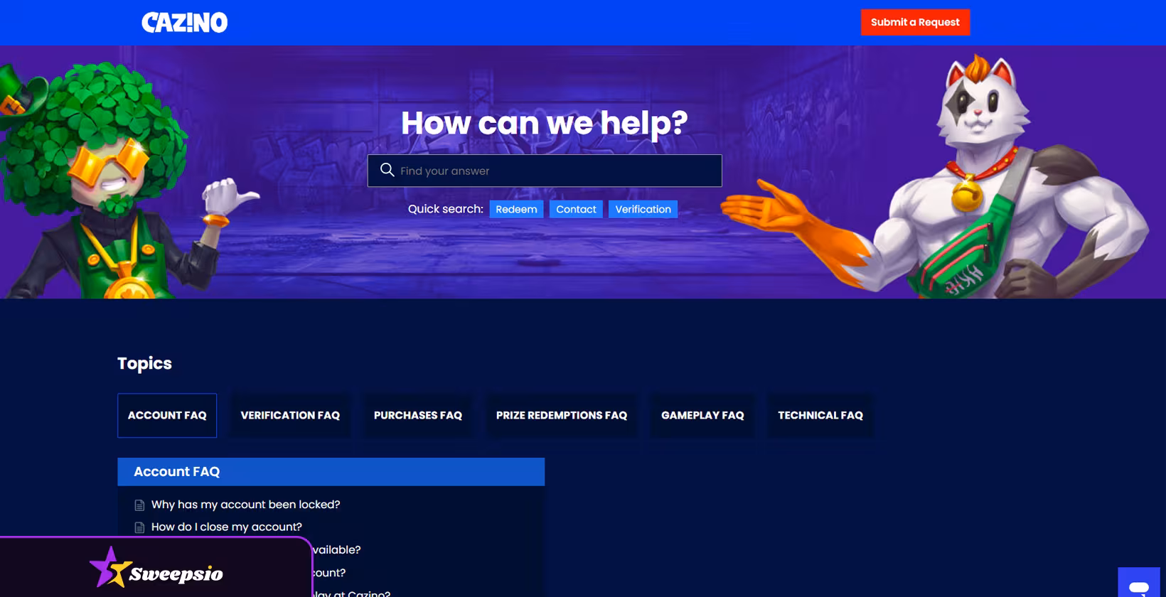 cazino help page