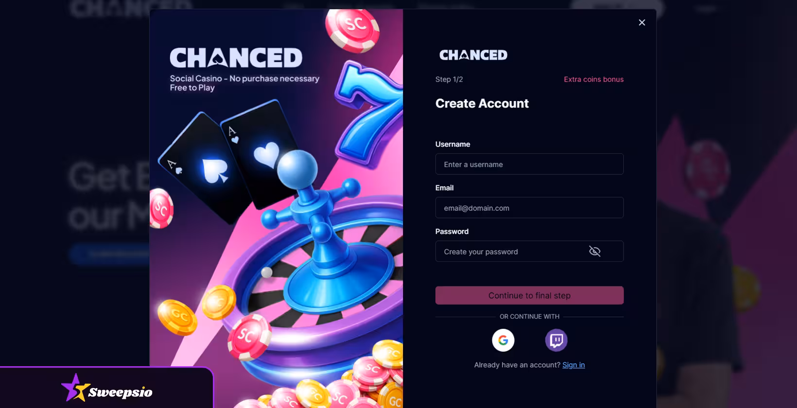 chanced sign up form