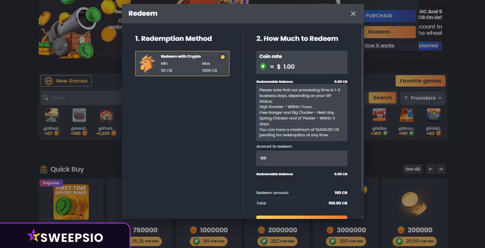 cluck.us casino redeem page