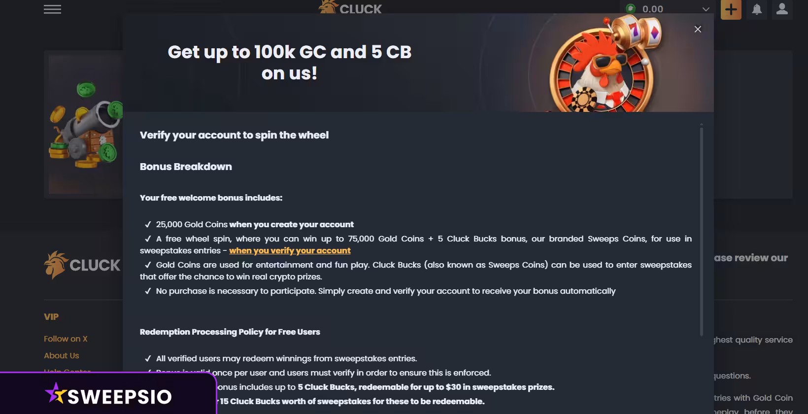 cluck.us casino welcome bonus