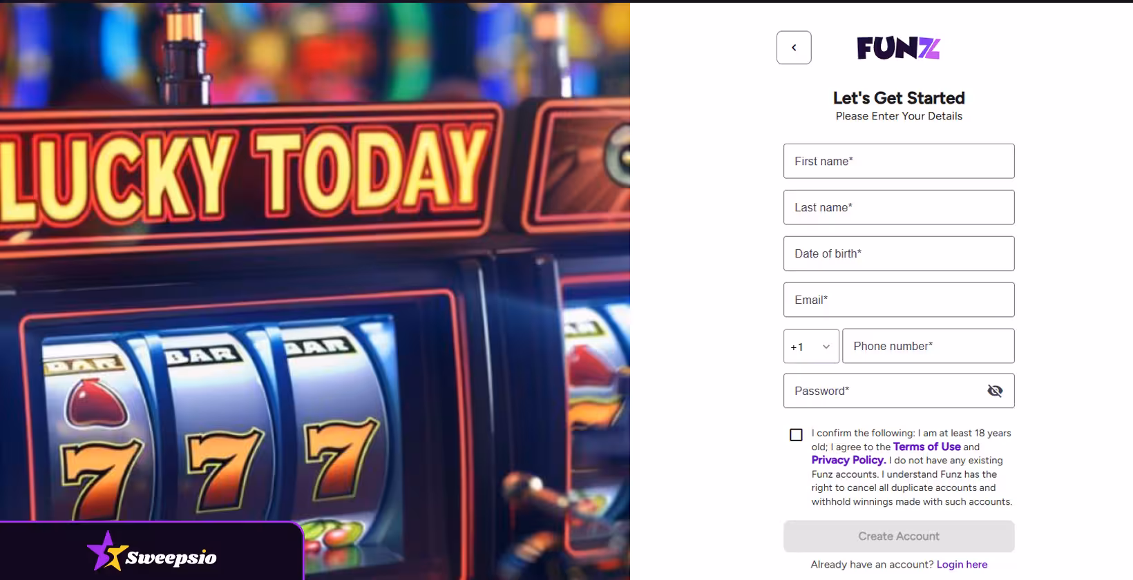 funz casino register