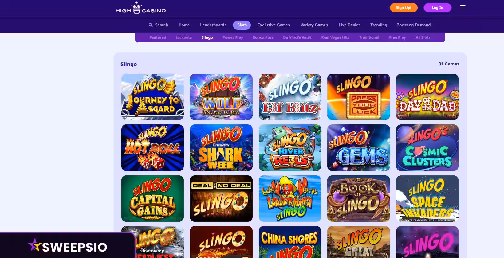 high 5 casino slingo games