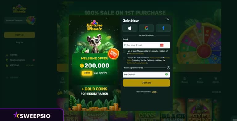 how to sign up at fortune wheelz casino