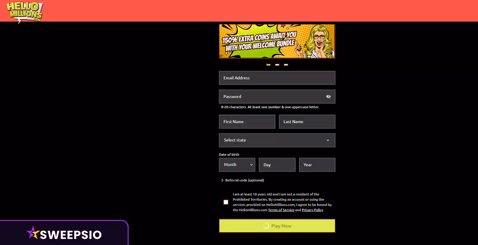 how to sign up at hello millions casino