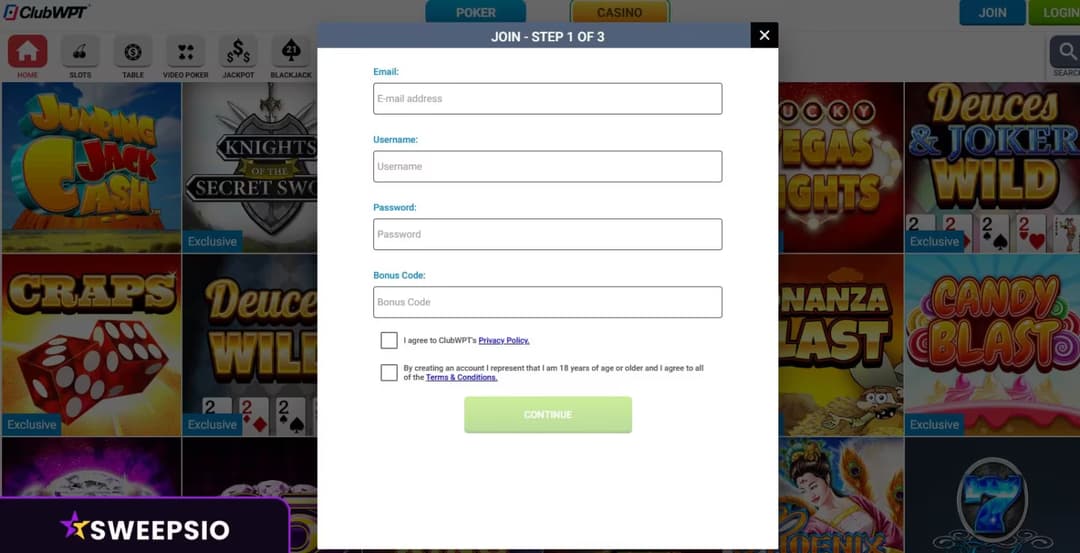 how to sign up on clubwpt