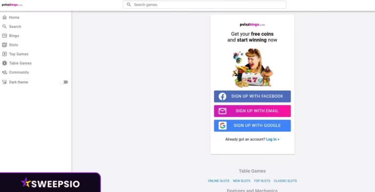 how to sign up on pulsz bingo