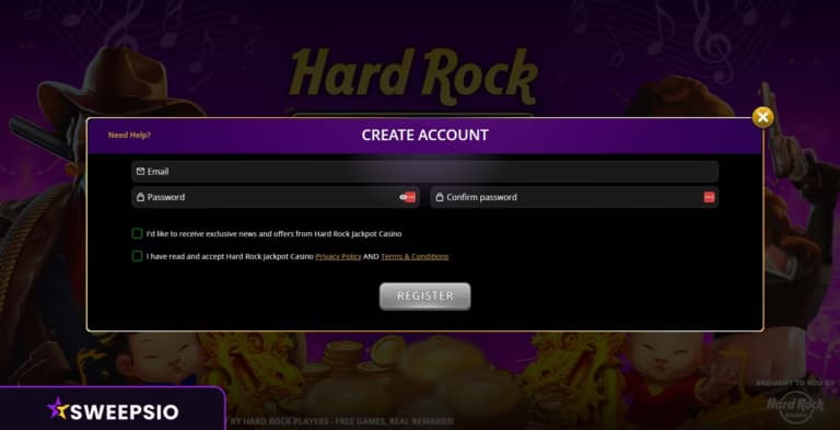 how to signup on hard rock social casino