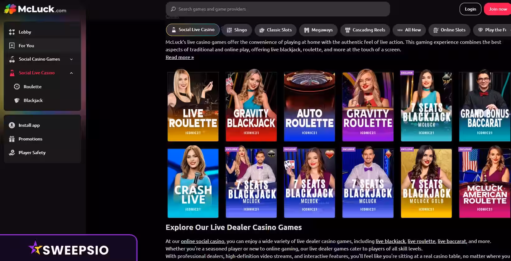 mcluck live dealer games
