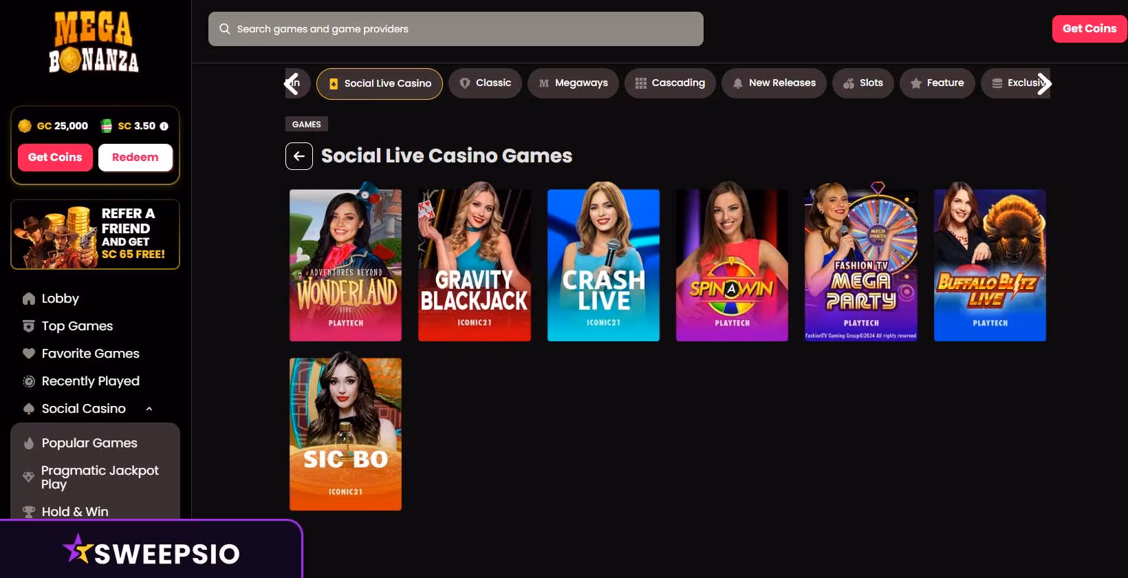 mega bonanza live casino games