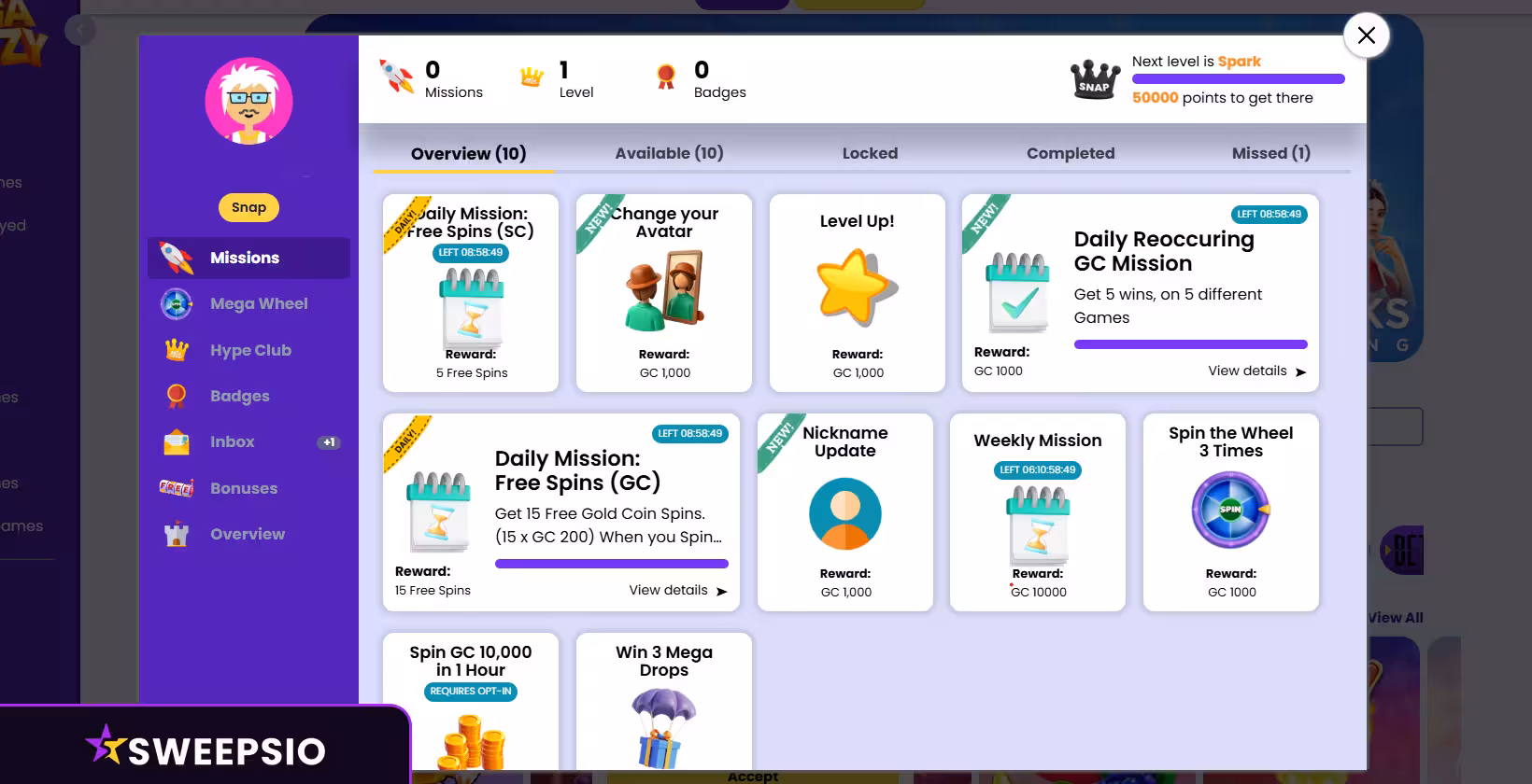 megafrenzy casino missions