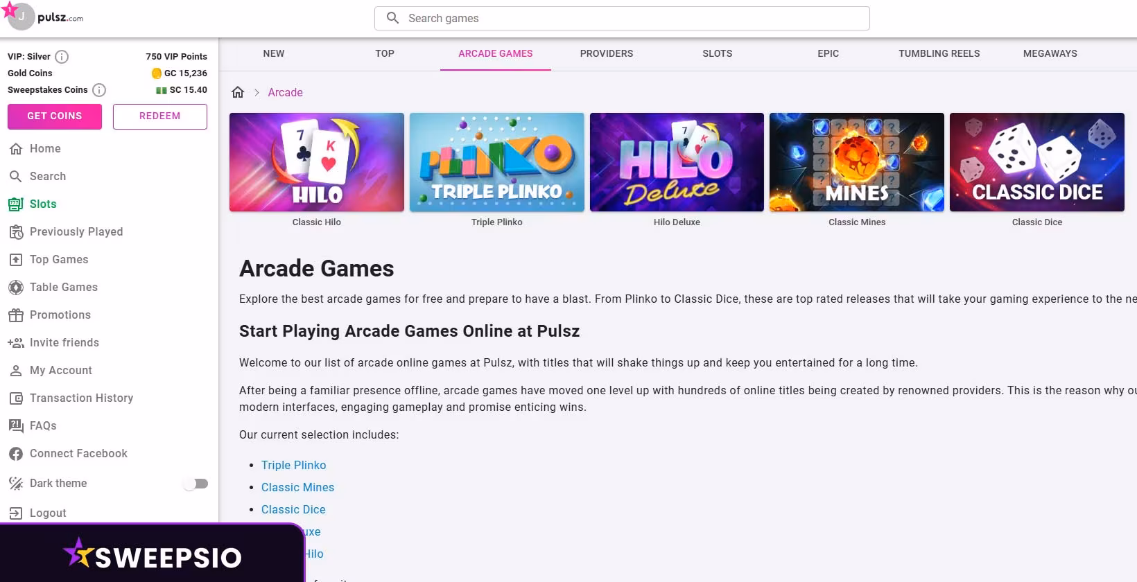 pulsz casino arcade games