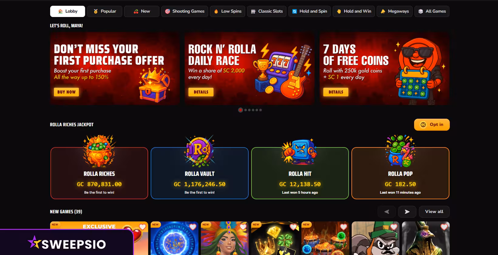 rolla casino game lobby
