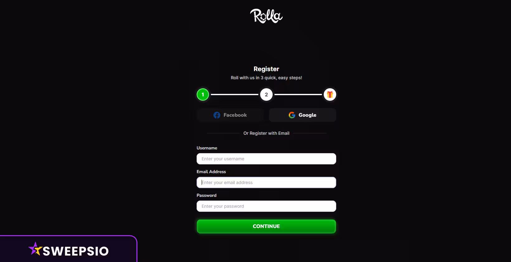 rolla sign up page
