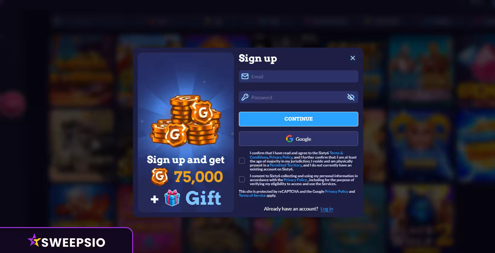 sixty6 casino registration form