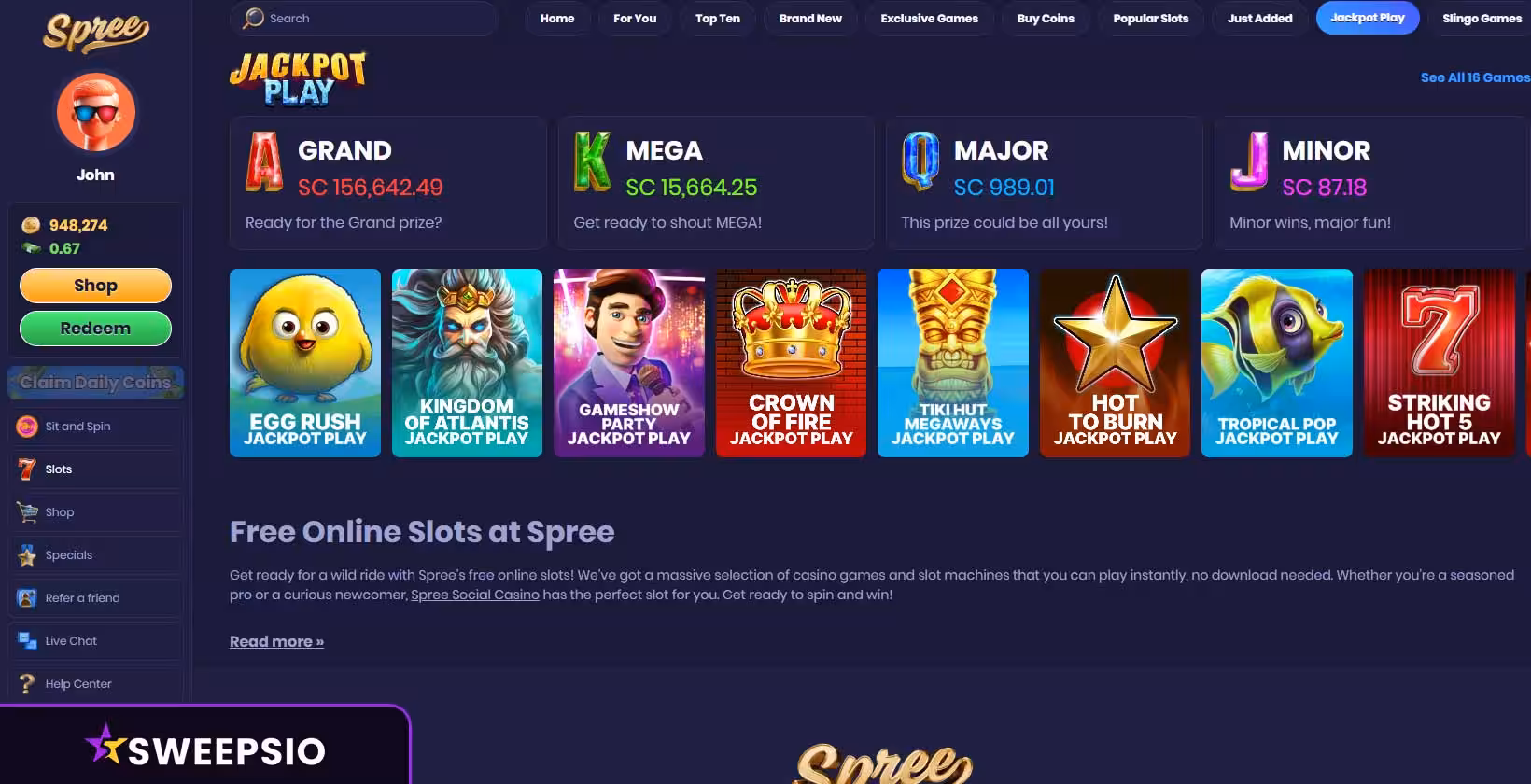 spree slots with progressive jackpots