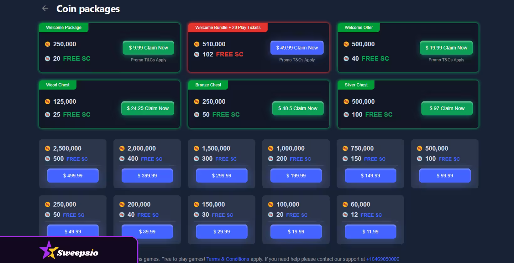 sweepluxe casino coin packages