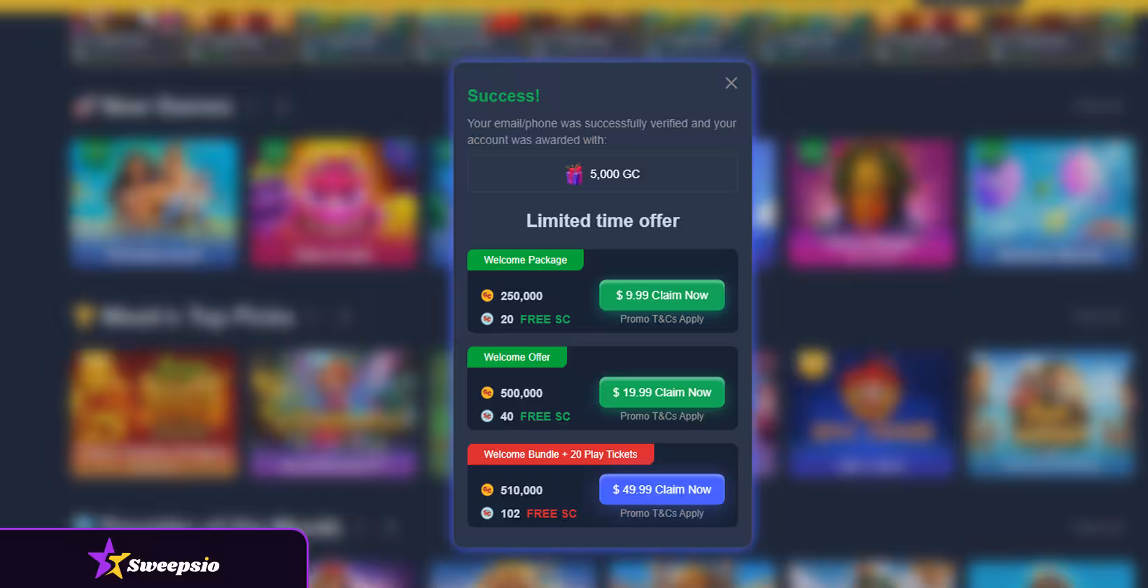 sweepluxe casino limited offer