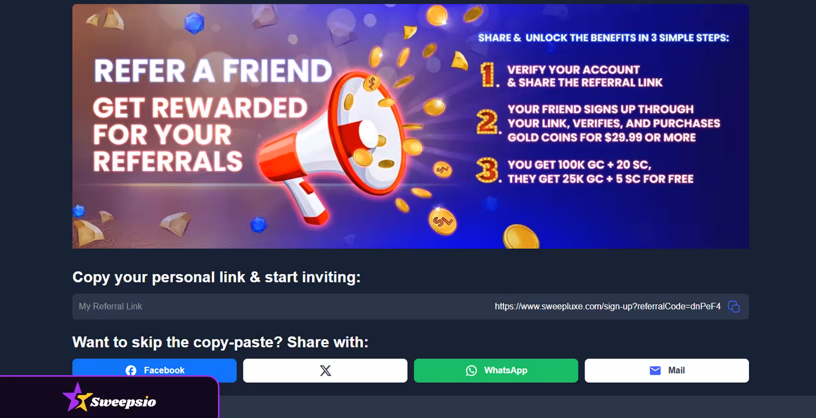 sweepluxe casino refer a friend