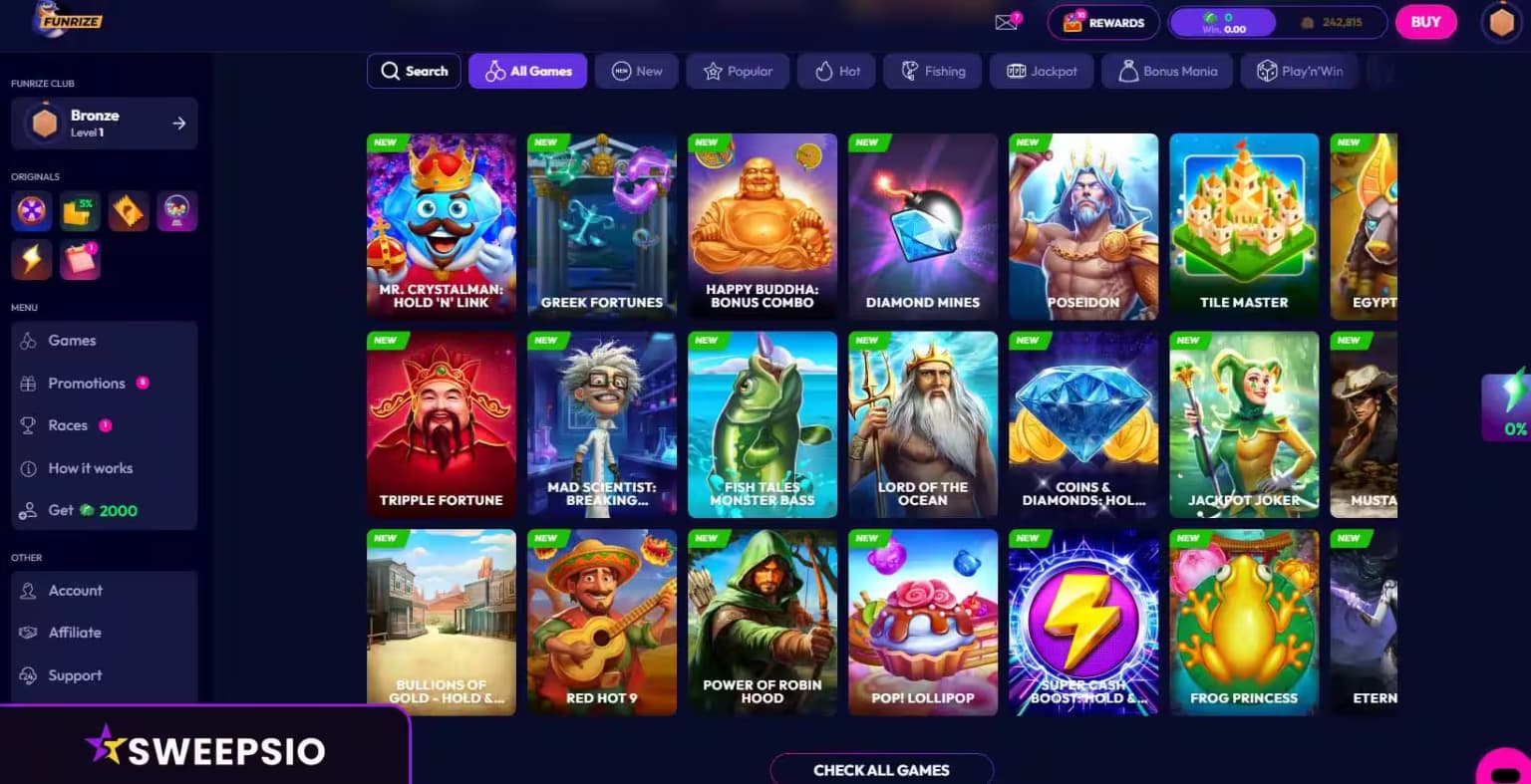 what are the funrize casino games