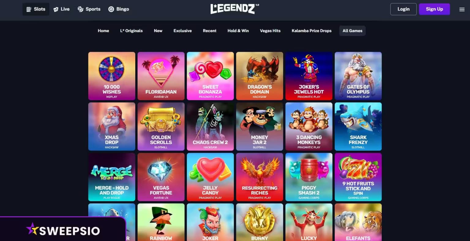 what are the games at legendz casino