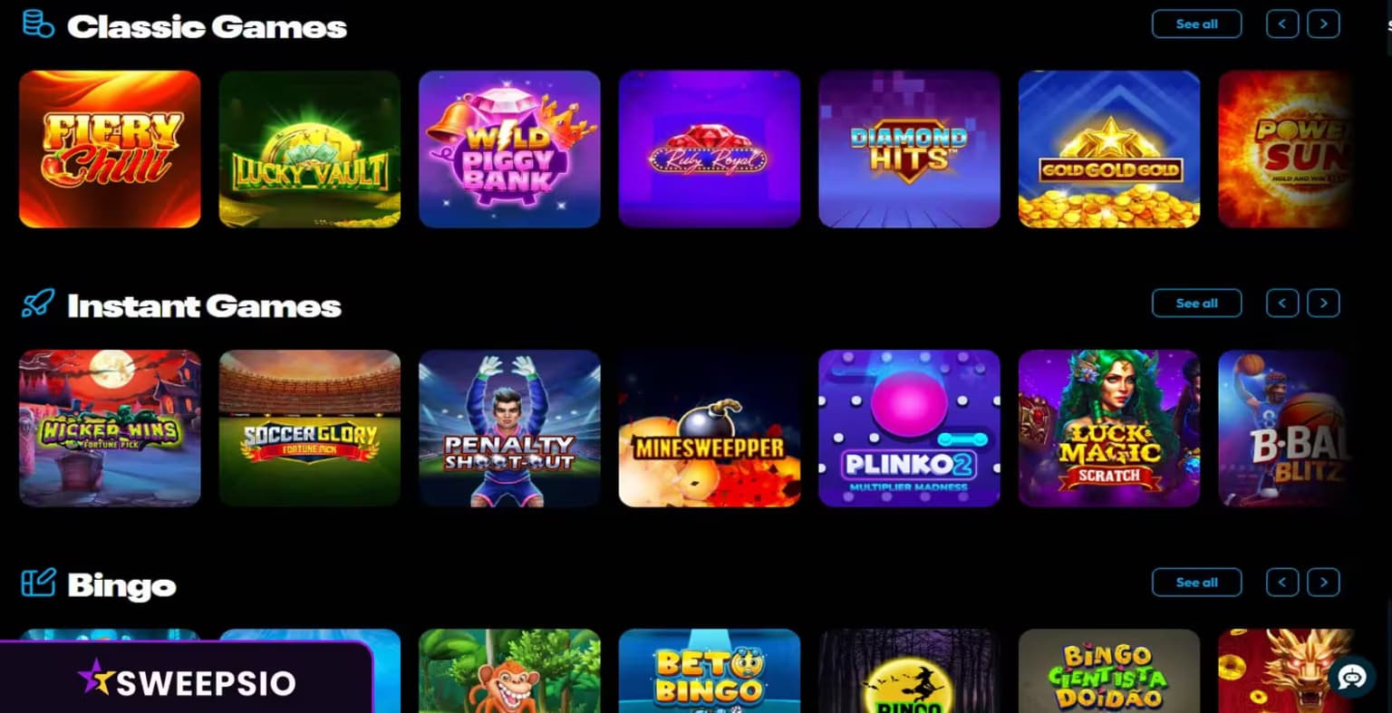 what are the games at moonspin casino