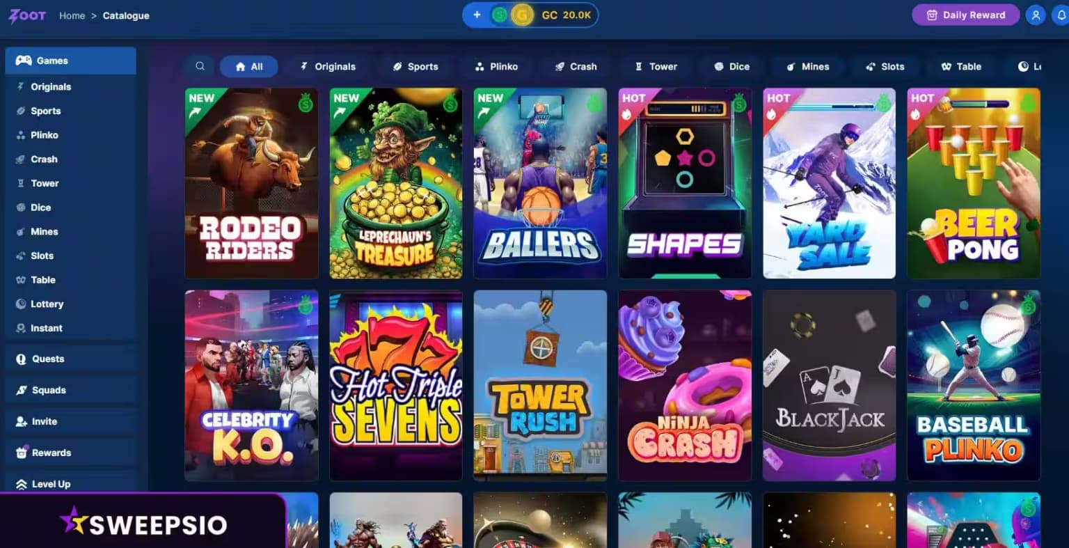 what are the games at zoot casino