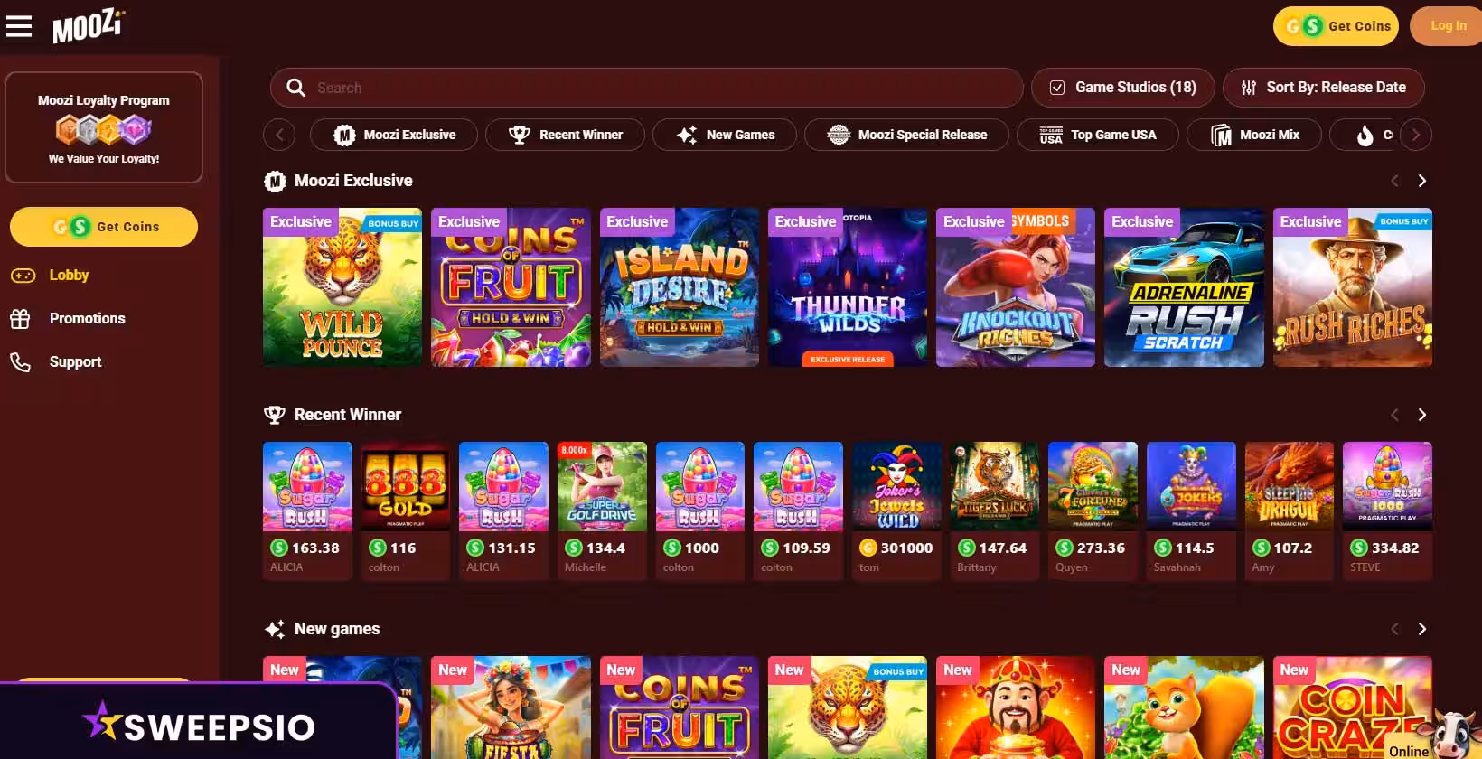 what are the moozi casino games