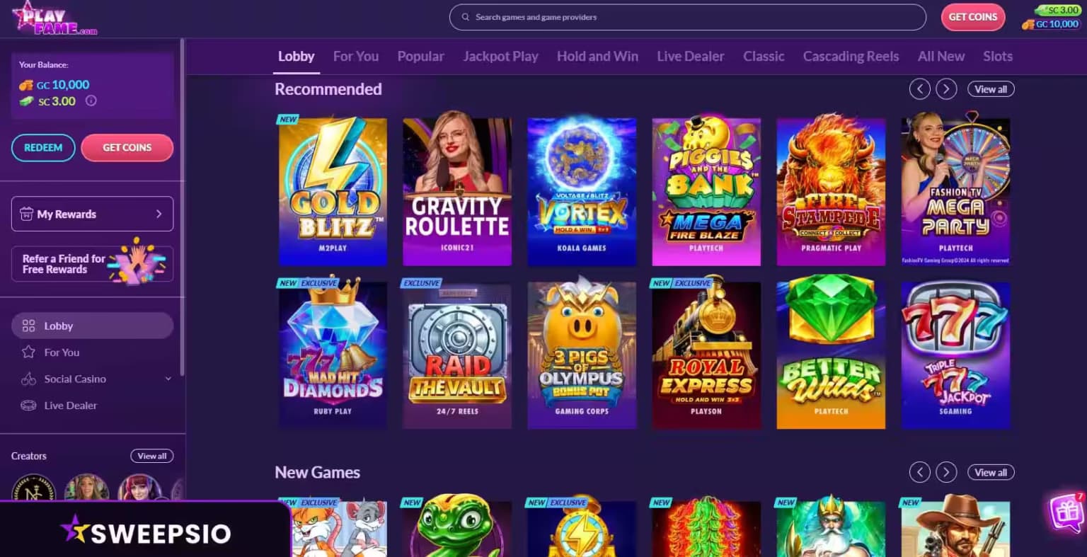 what are the playfame casino games