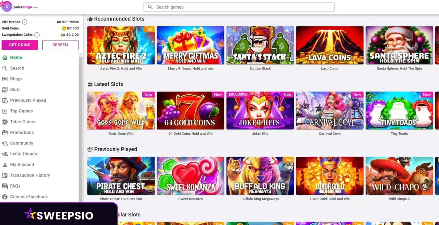 what are the pulsz bingo casino games