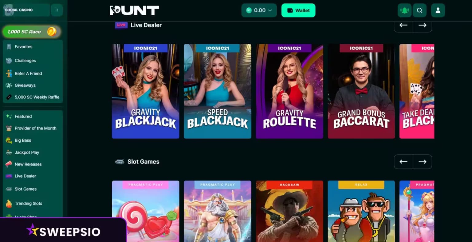 what are the punt.com casino games