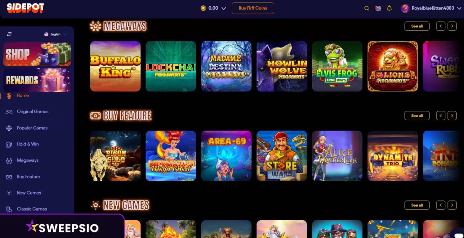 what are the sidepot casino games