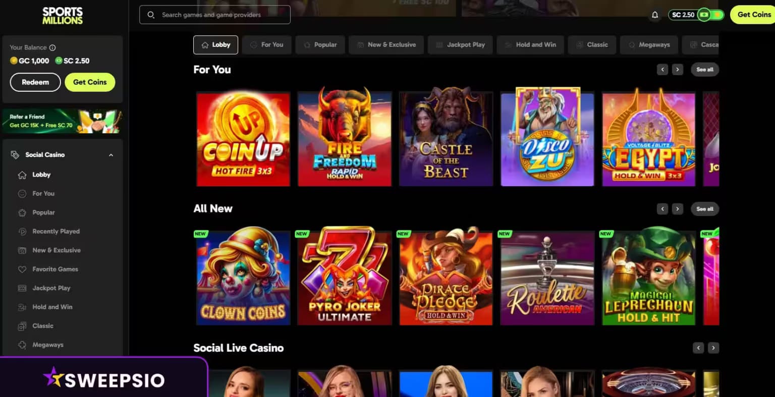 what are the sportsmillions casino games