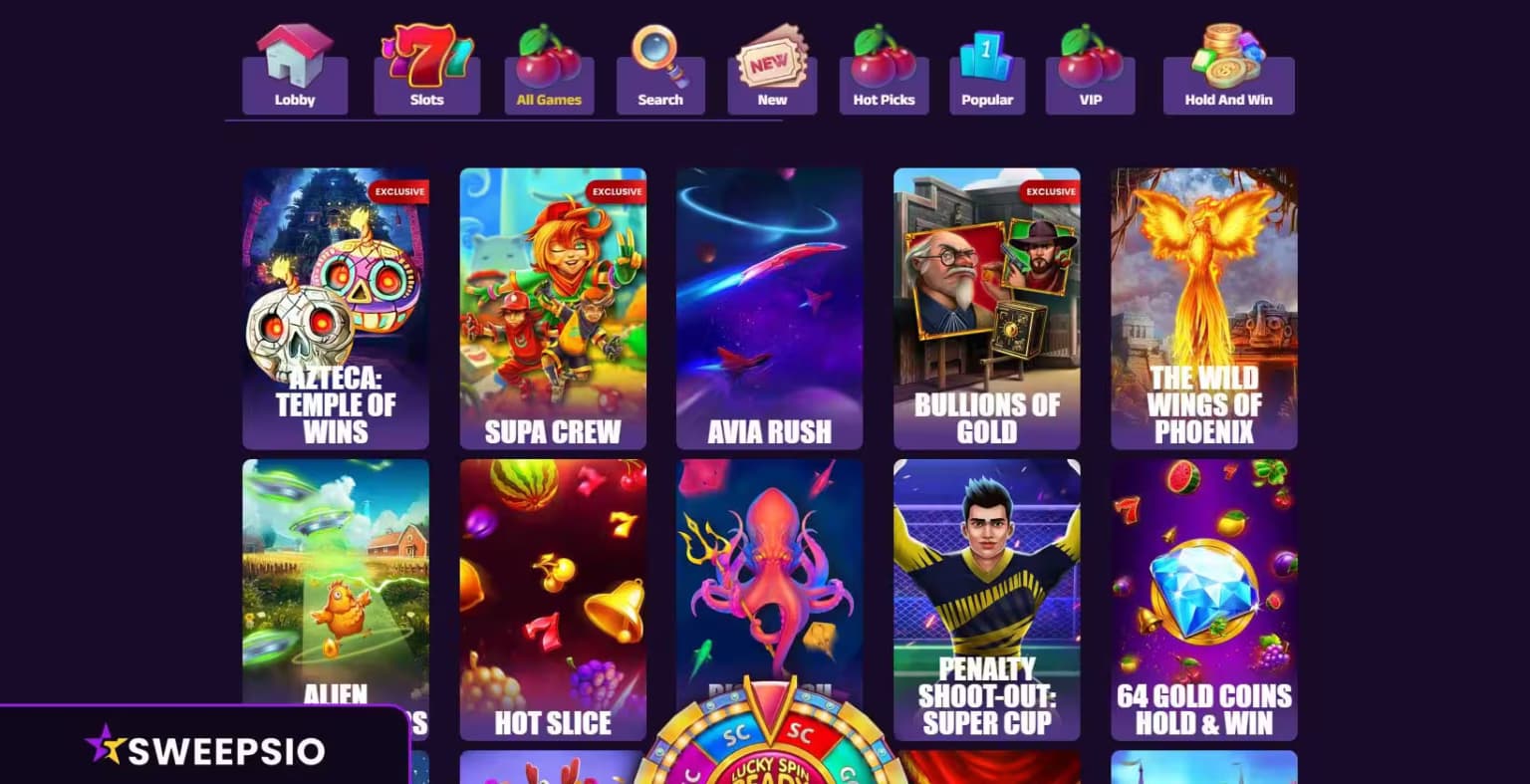 what are the sweepslots casino games