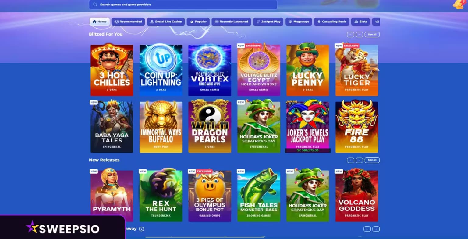 what casino games does spinblitz provide