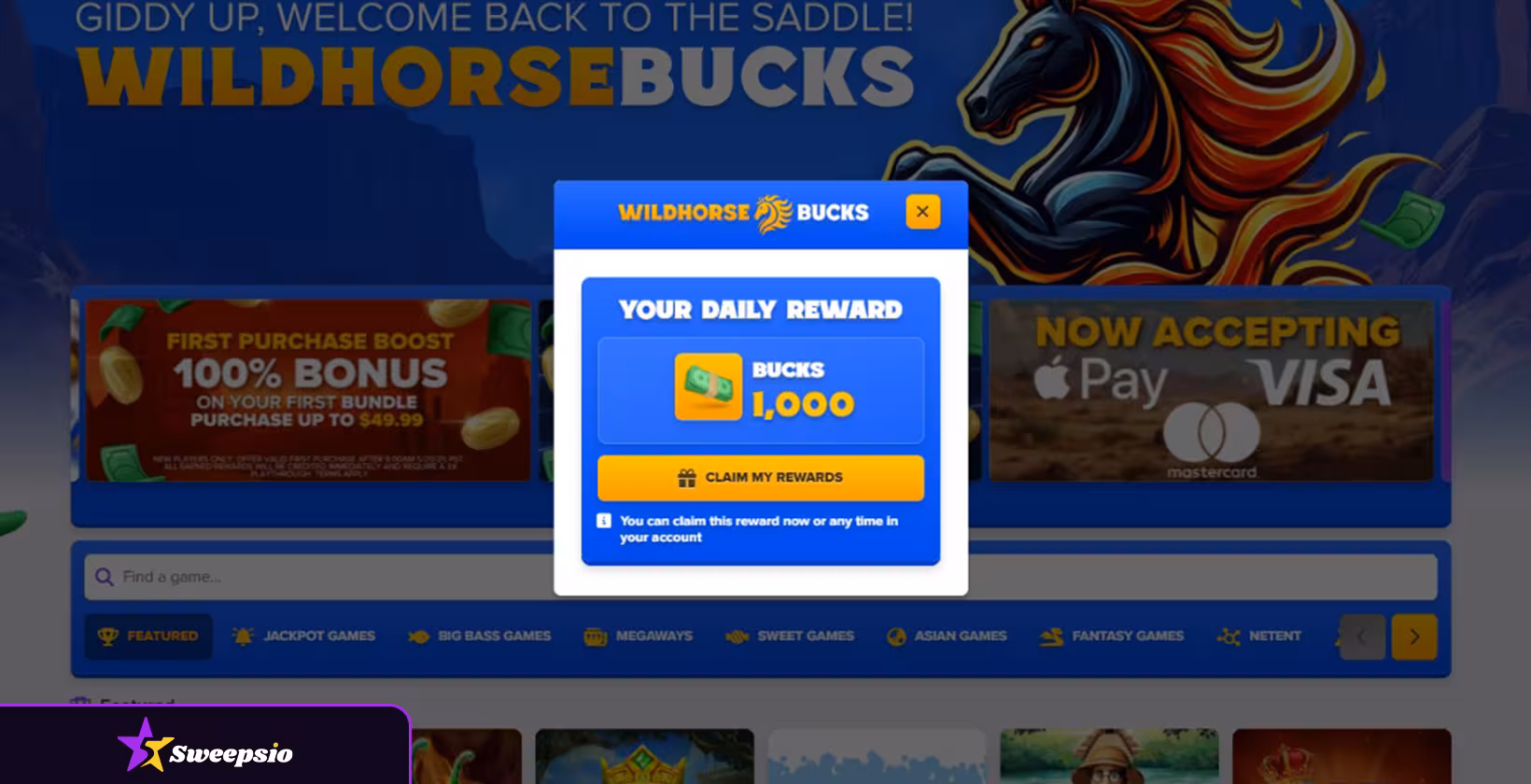 wildhorse bucks daily reward
